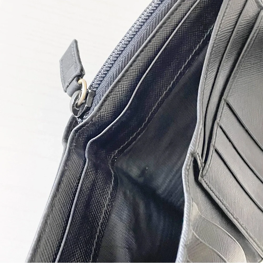 Prada black nylon triangle logo medium compact zip wallet vintage